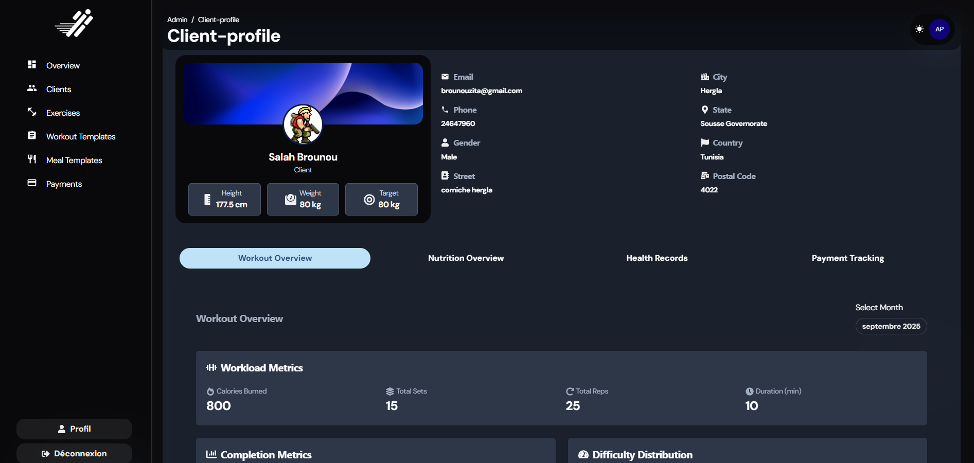 Workout creation interface with exercise library