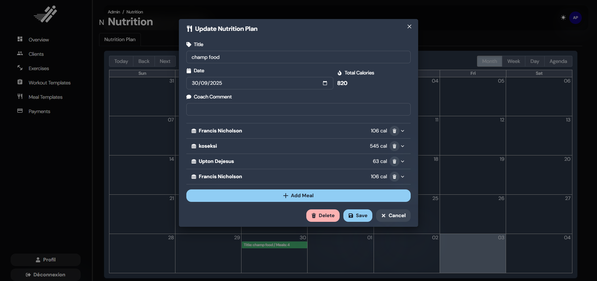 Progress analytics and client performance charts